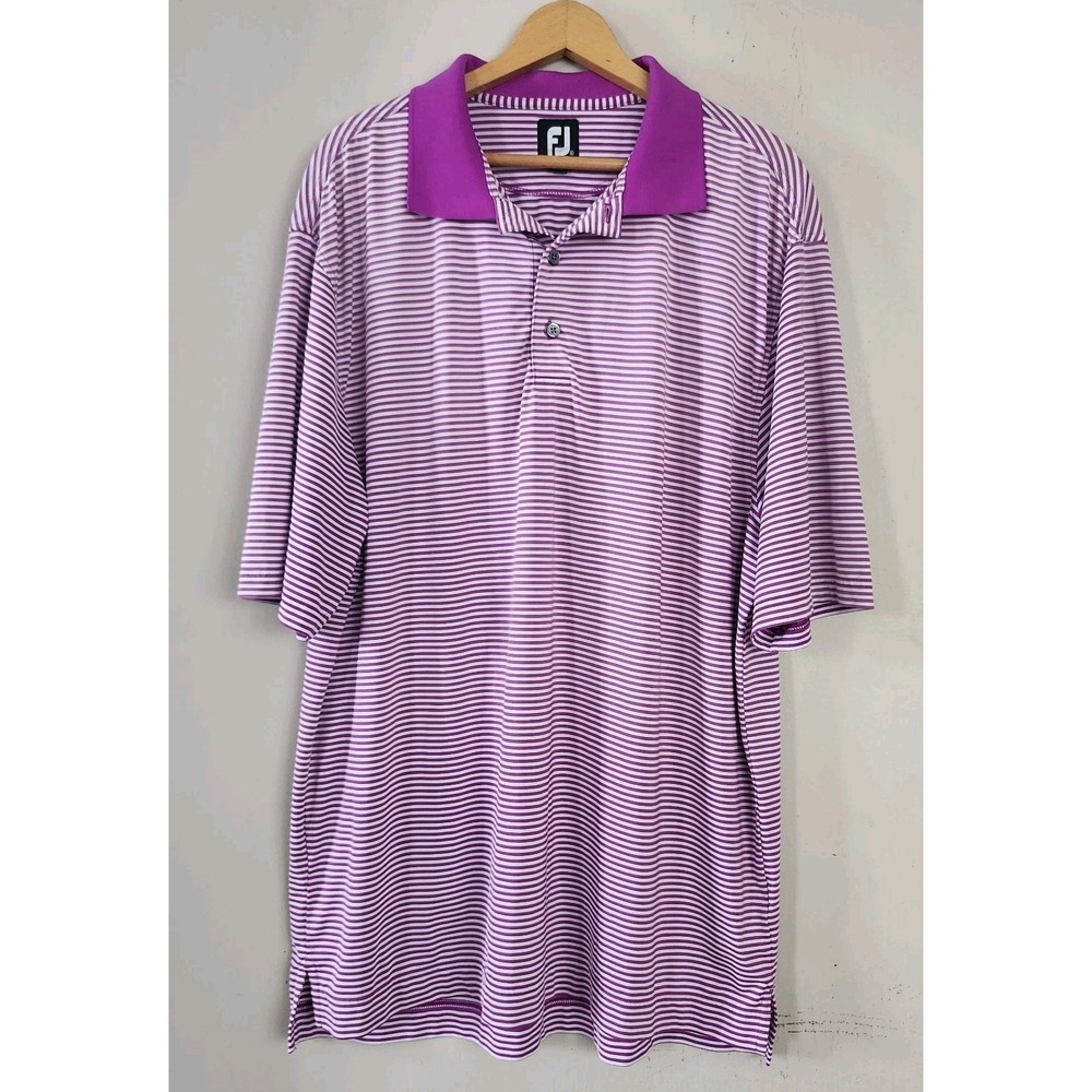 FJ FootJoy Polo Shirt Mens XL Purple Striped Golf Casual Short Sleeve